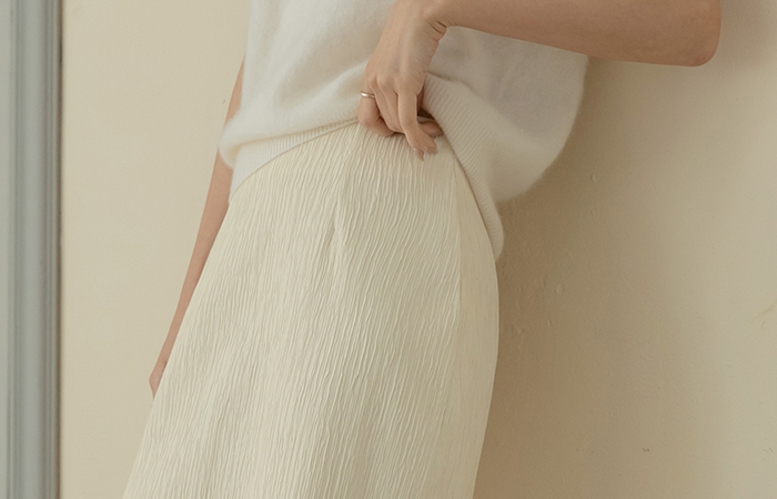 Wrinkle See-through Color Combination H-line Skirt