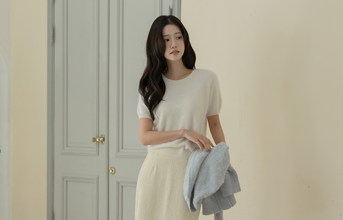 ODE Cashmere&Wool Whole Garment Short-sleeve Knit