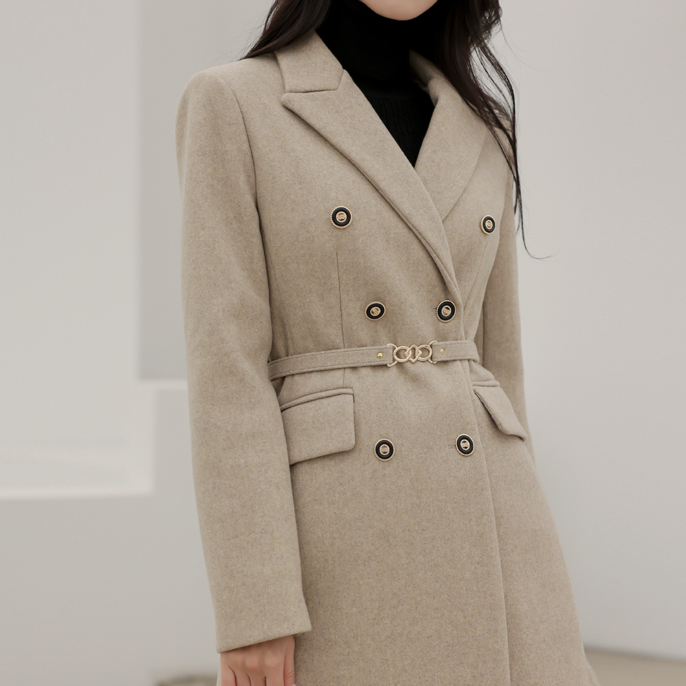 Chic imitation Double Button Wool Coat_Belt