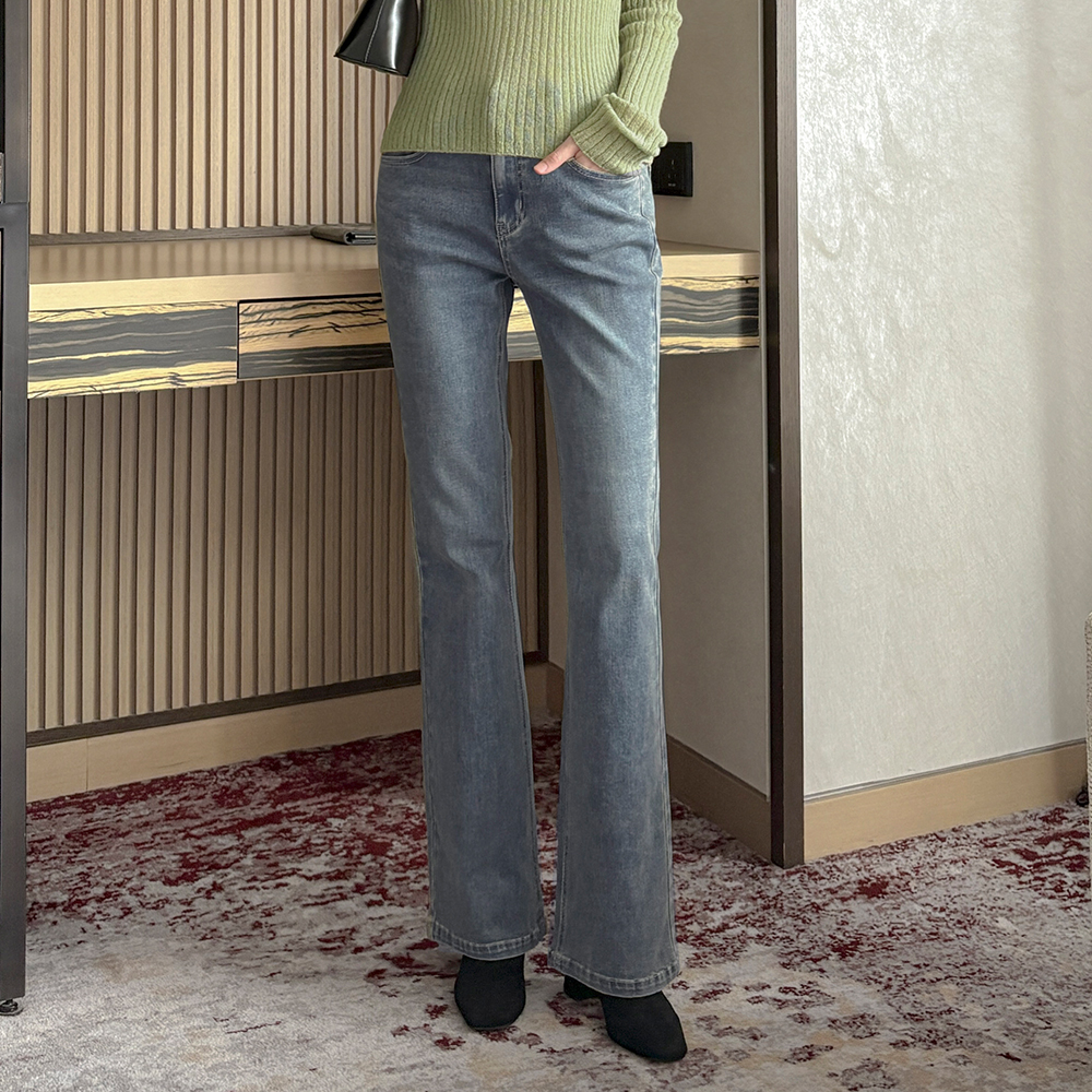 Autumn Washing Span Boot-Cut Denim Pants