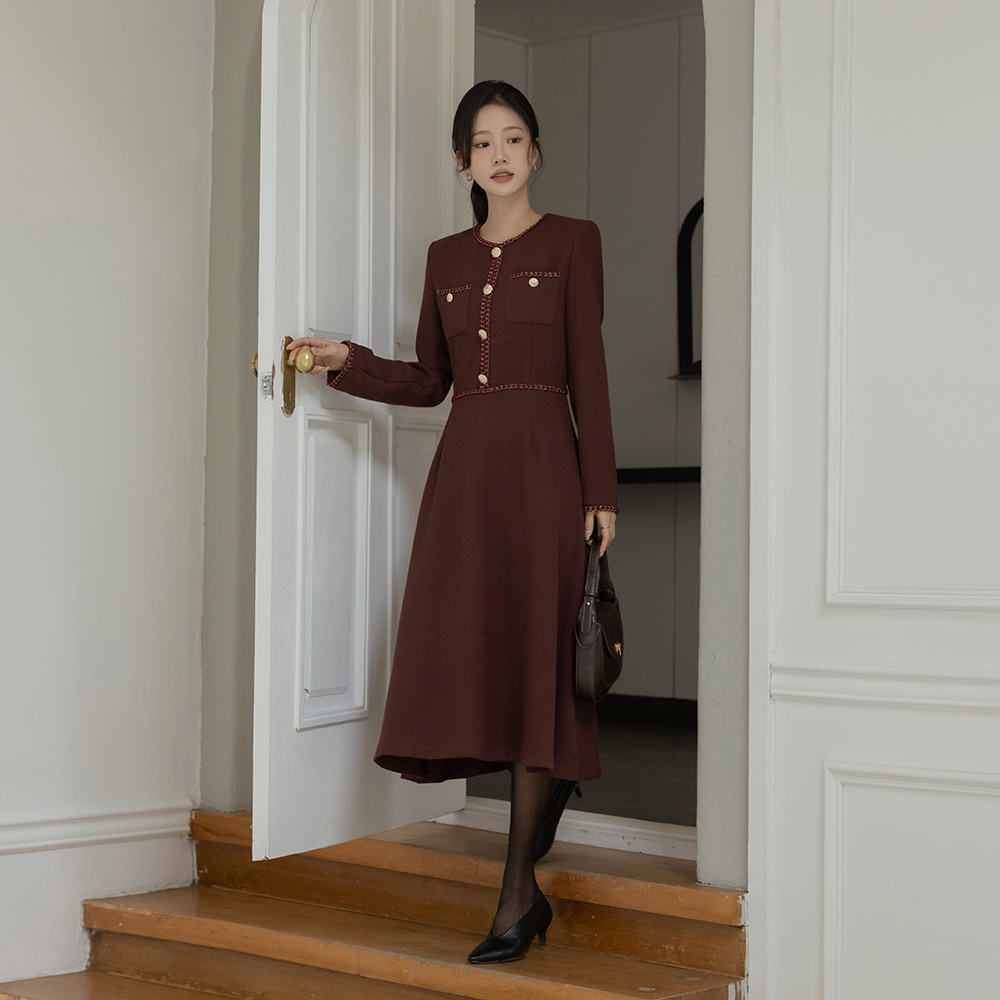 Feminine Color Combination Tweed A-line Dress