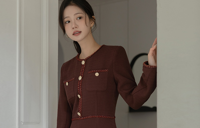 Feminine Color Combination Tweed A-line Dress