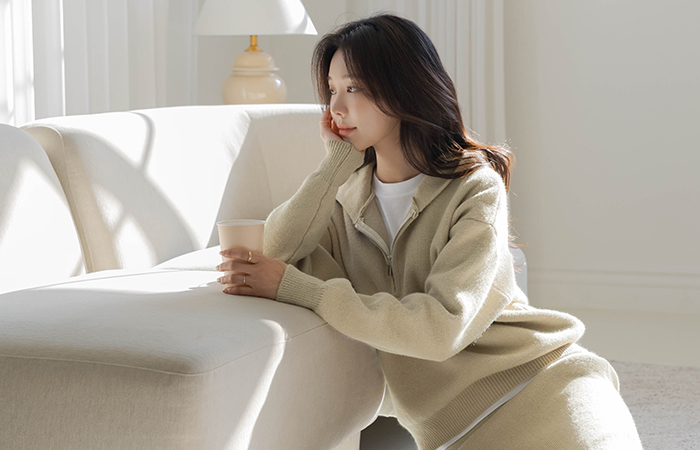Easy Hood 반집업 Knit&Skirt SET