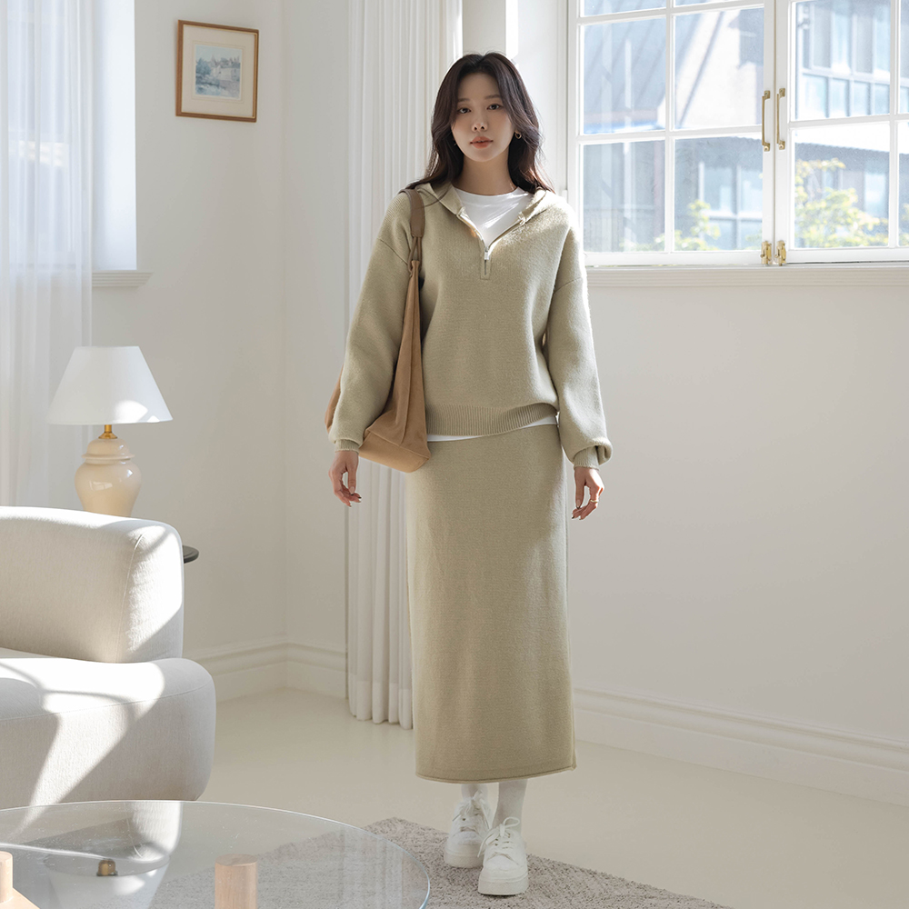 Easy Hood 반집업 Knit&Skirt SET