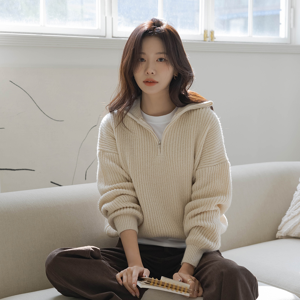 High-Neck Harp Zip up Thick Knit