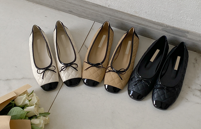 Ribbon diamond quilting Color Combination Flat shoes