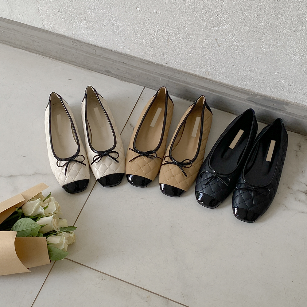 Ribbon diamond quilting Color Combination Flat shoes