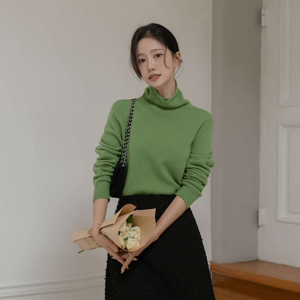 High-Neck Wool 100% Whole Garment Knit