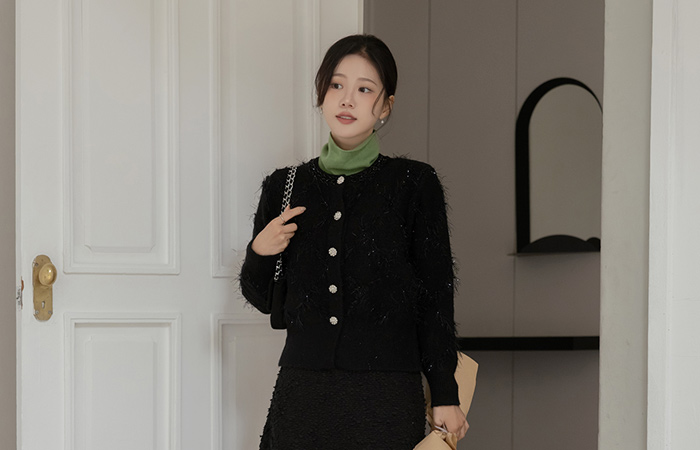 Tassel Decoration Twinkle Thick Cardigan
