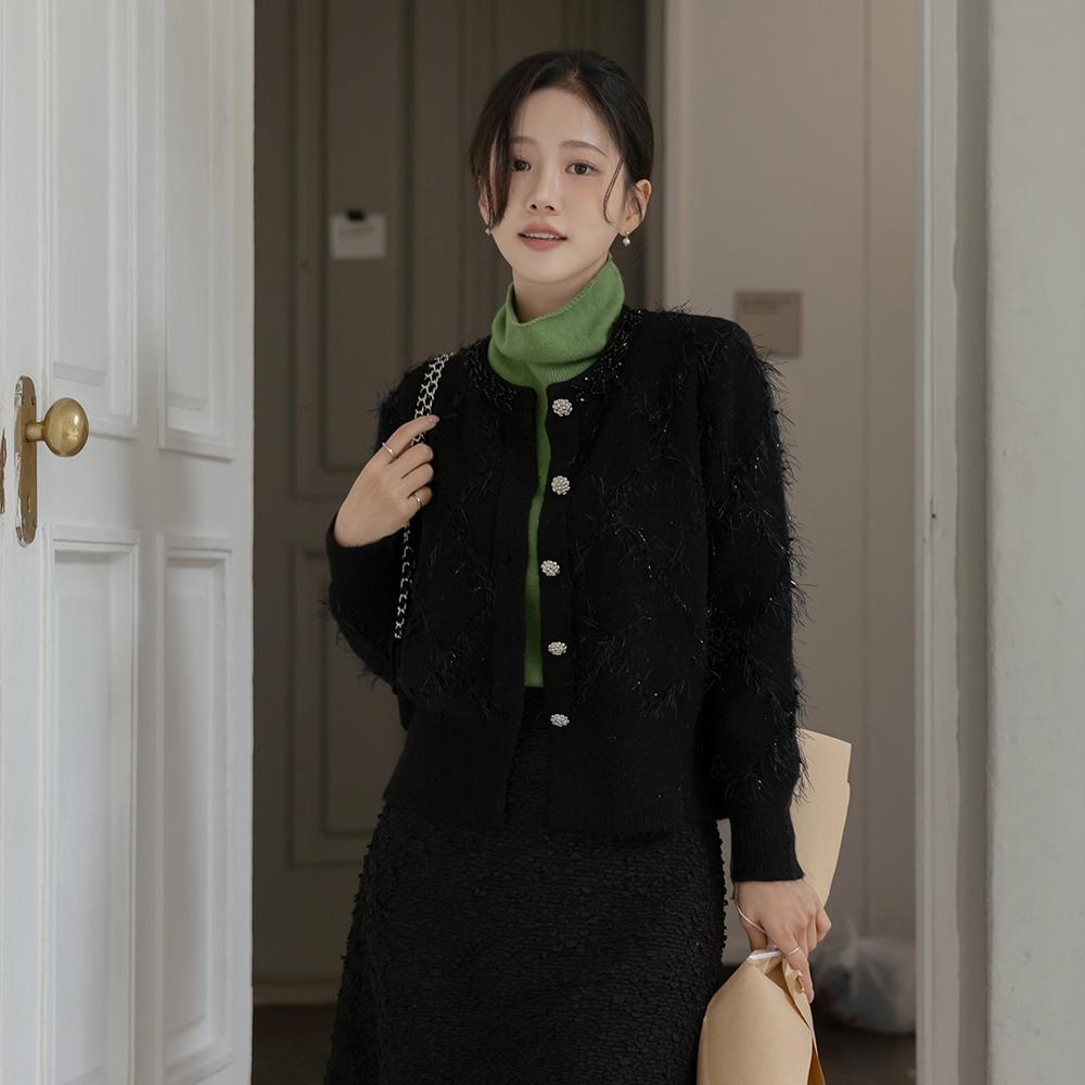 Tassel Decoration Twinkle Thick Cardigan