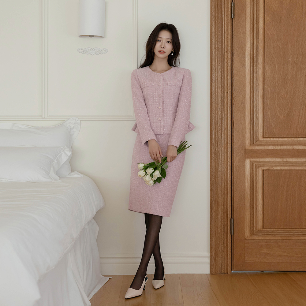 Eli Velvet Wool Peplum Tweed Set-up Jacket