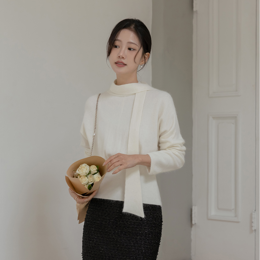 Tie Neck raccoon&Wool ODE Knit