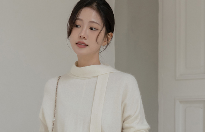 Tie Neck raccoon&Wool ODE Knit