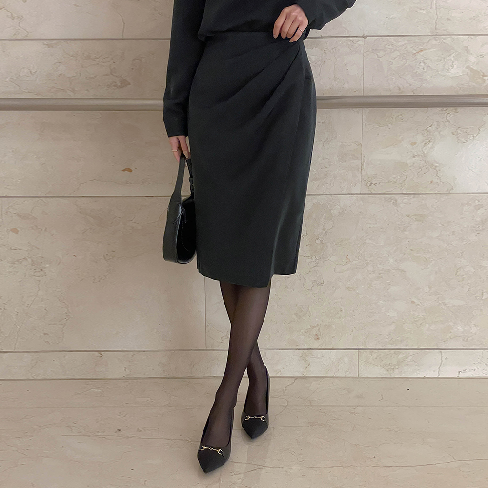 Velvet Shirring Wrap H-line Set-up Skirt