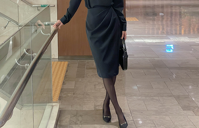 Velvet Shirring Wrap H-line Set-up Skirt