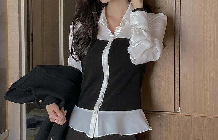 Polo Color Combination Wave Blouse