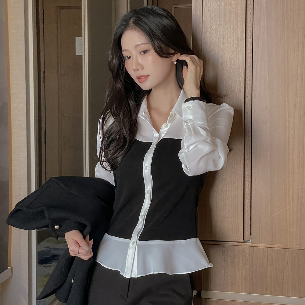 Polo Color Combination Wave Blouse