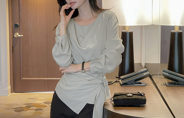 Luna Shirring Wrap Knot Blouse