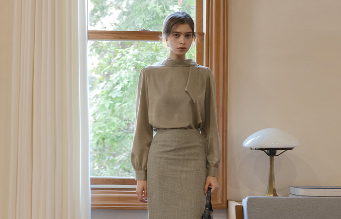 Scarf-Neck Velvet Blouse