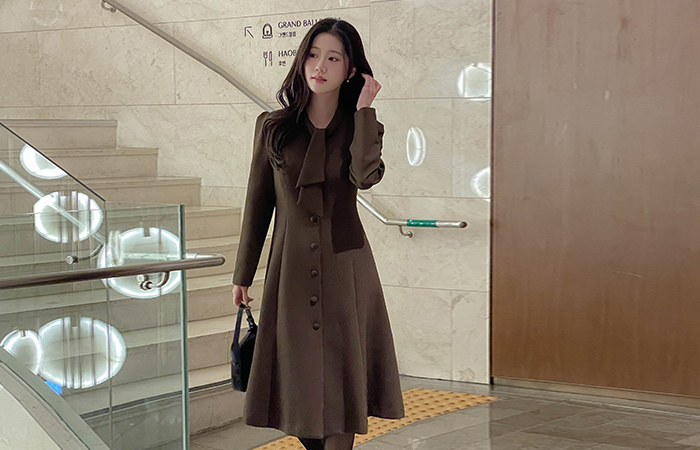 Tie Neck Puff A-line Dress(+Belt)