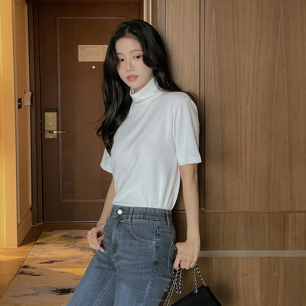 Basic Angora Short-sleeve Turtleneck T-shirt