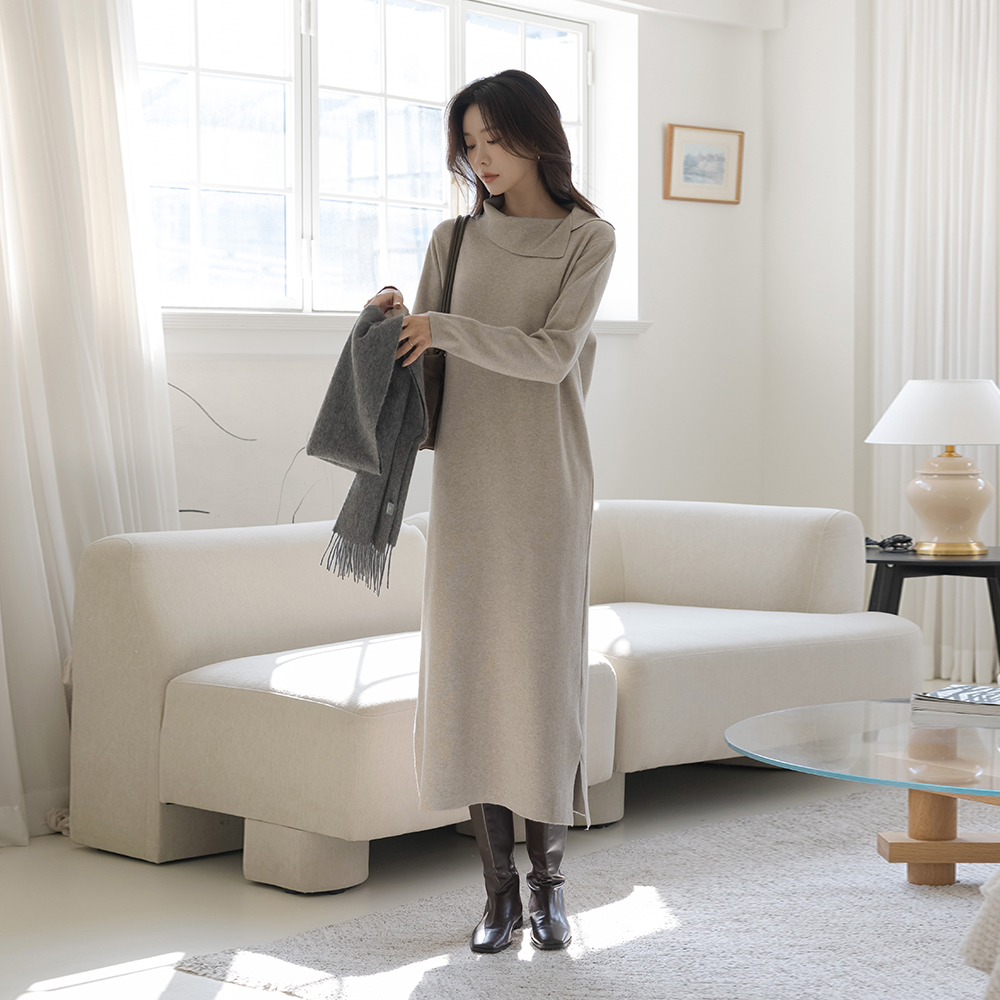 Unbalance Polo Comfortable Long Knit Dress