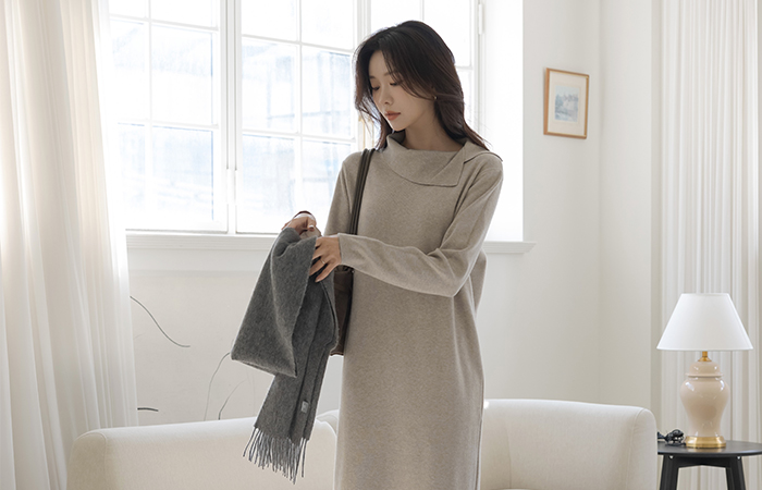 Unbalance Polo Comfortable Long Knit Dress