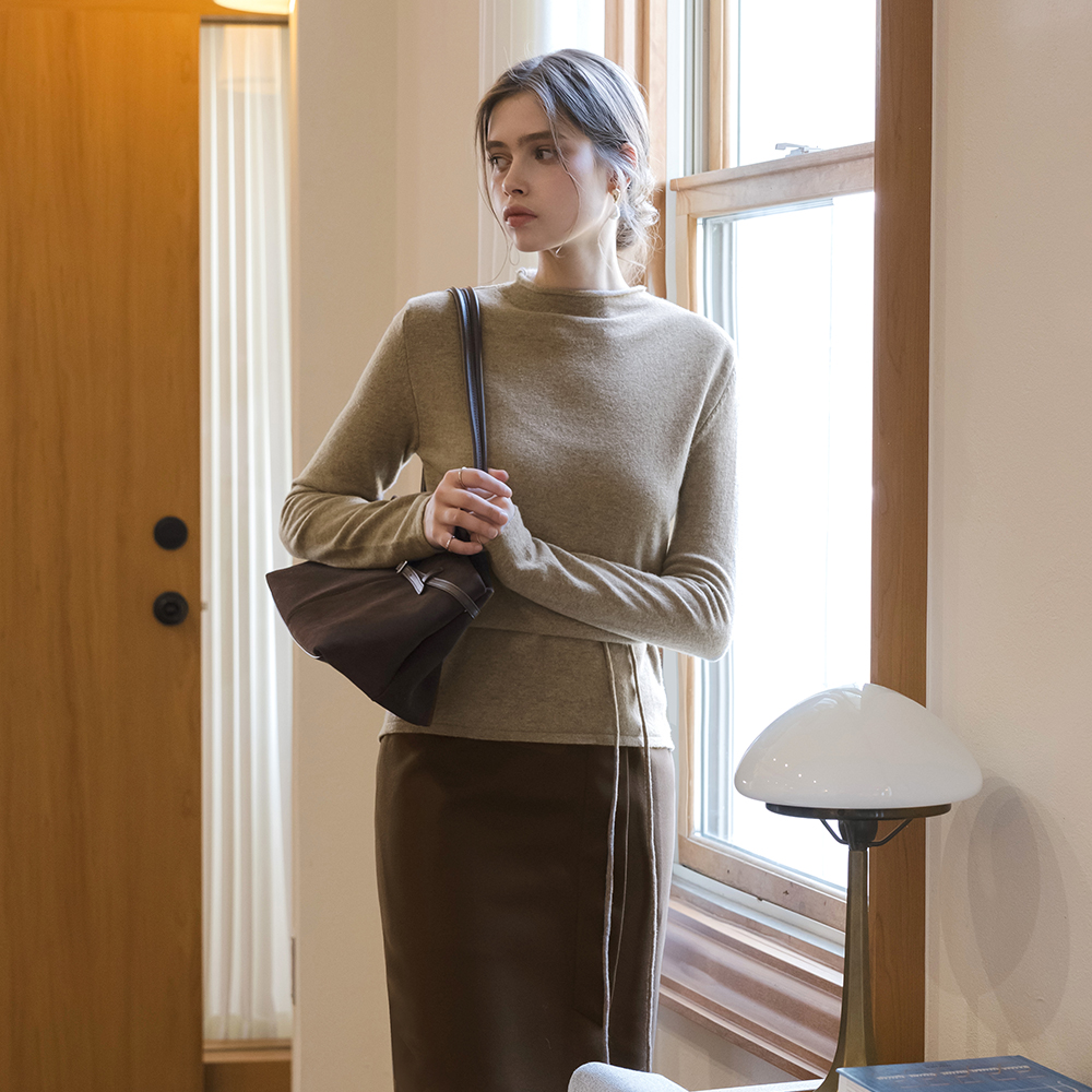 Half-Neck Wool Warmer Knit(+Belt)