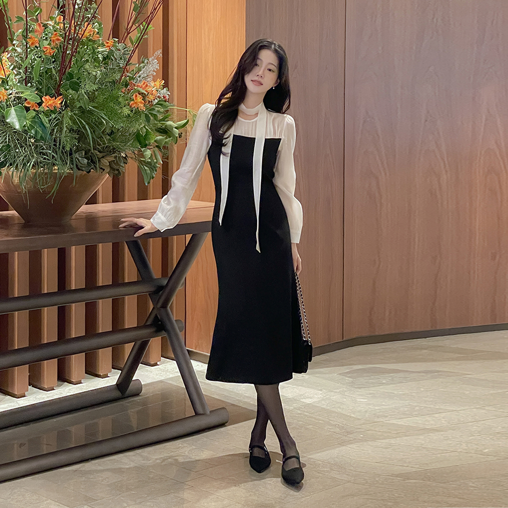 로에 layered Color Combination Dress(+Tie)(Mermaid/H-linever)