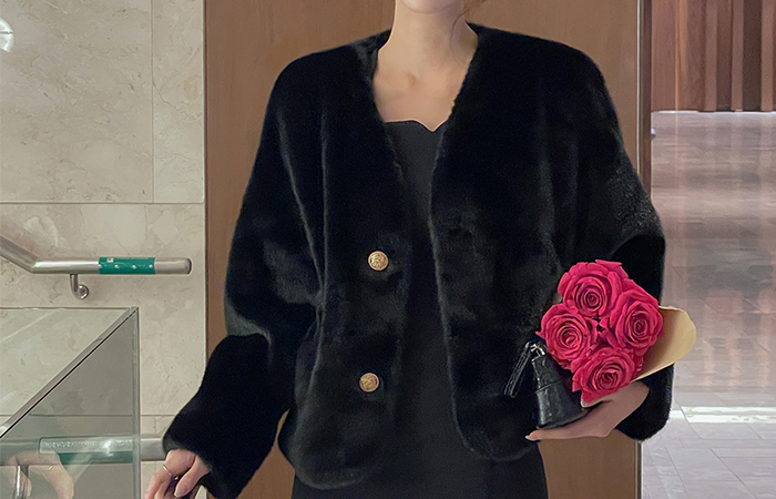 No-collar Fake Fur Jacket