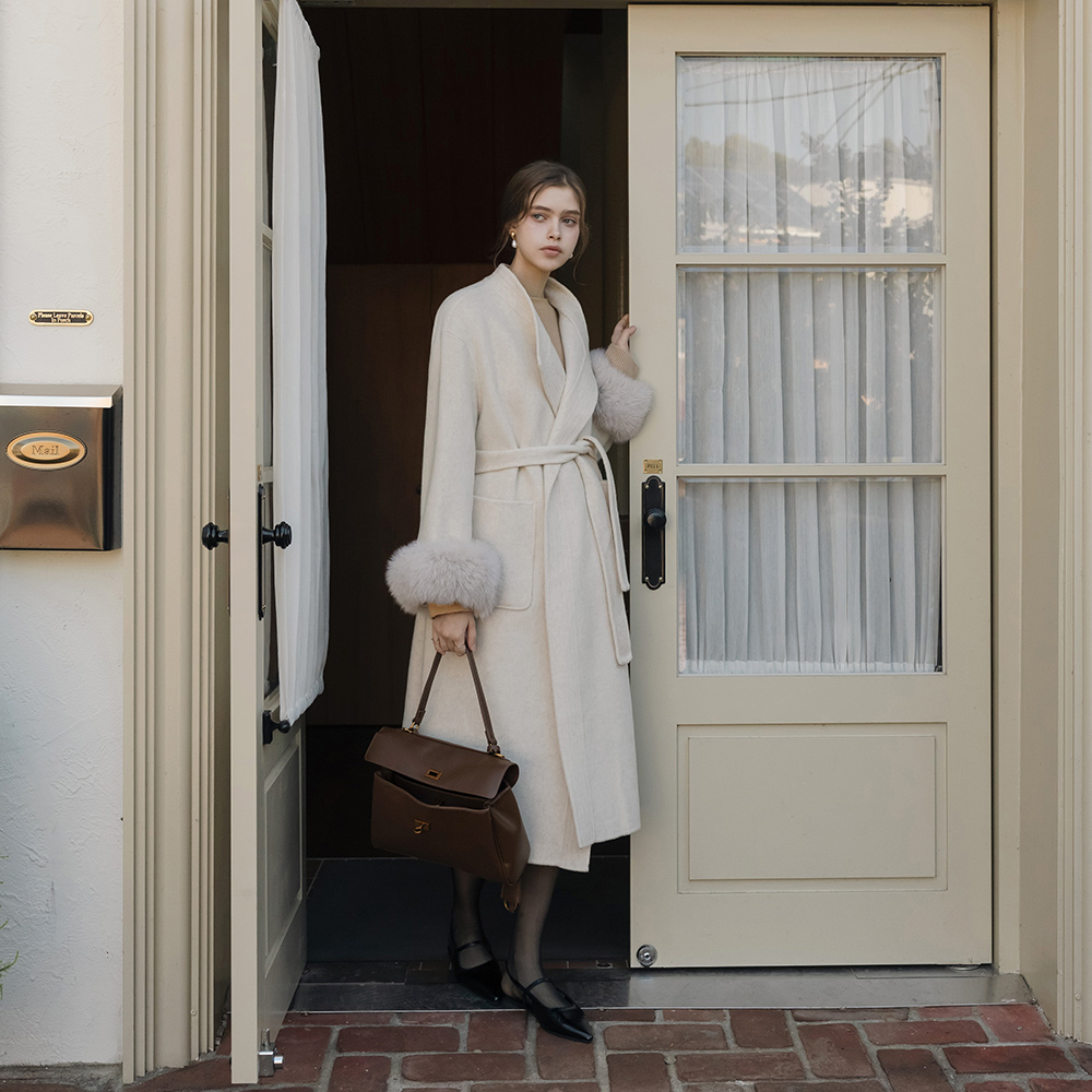 Real Fox fur Wool Hand-Made Long Coat(+Belt)