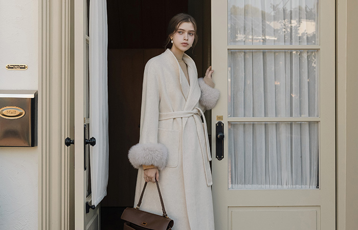 Real Fox fur Wool Hand-Made Long Coat(+Belt)