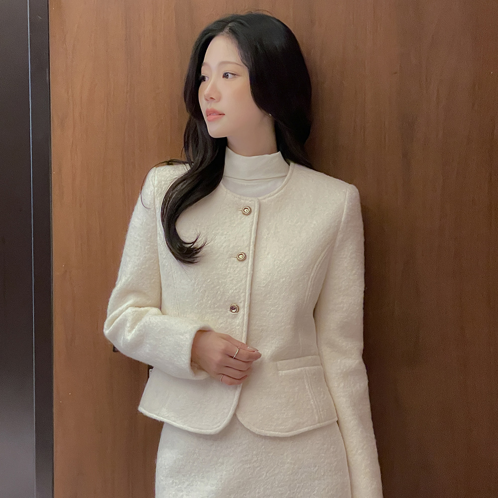 Wool100% Bouclé Tweed Set-up Jacket