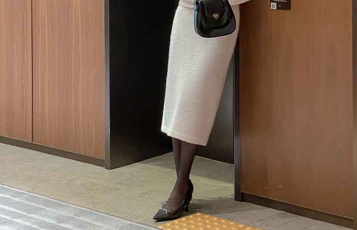 Wool100% Bouclé Tweed H-line Long Set-up Skirt