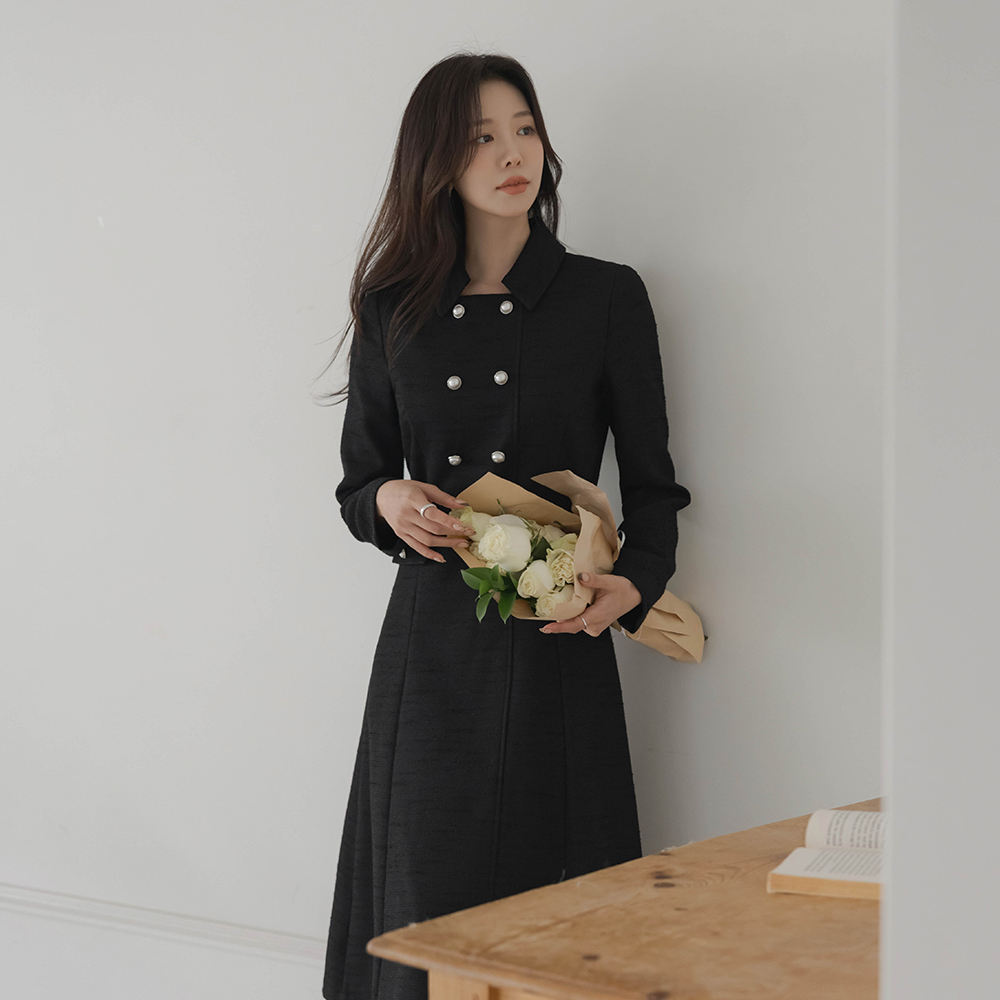 Feminine Pearl A-line Tweed Dress(+Belt)