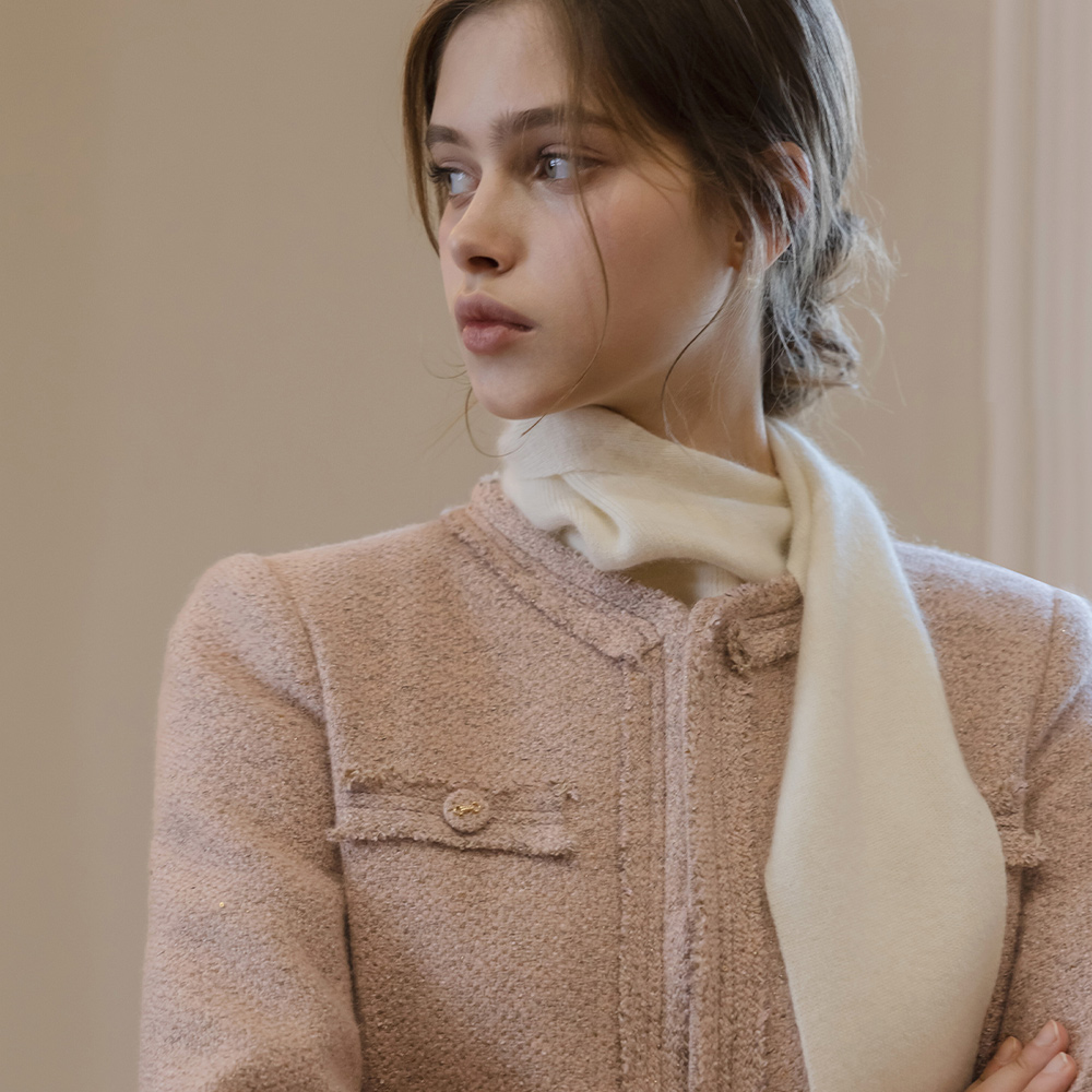 Rosy mix Wool Tassel Tweed Set-up Jacket