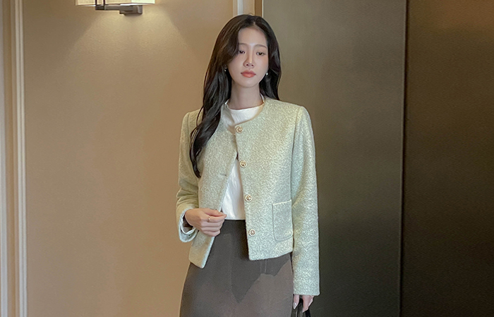 Sherbet Raund neck Bouclé Tweed Jacket