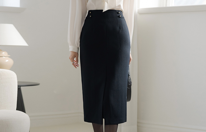 Eli pearl Button Point H-line Tweed Set-up Skirt
