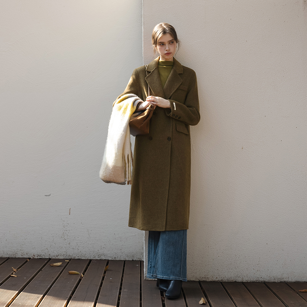 Wool100% Herringbone Hand-Made Long Coat