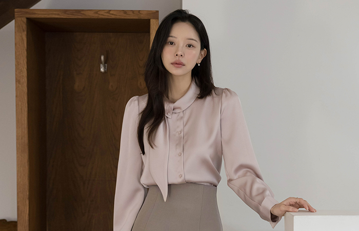 Satin Scarf-Neck Blouse