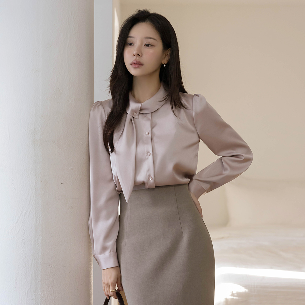 Satin Scarf-Neck Blouse