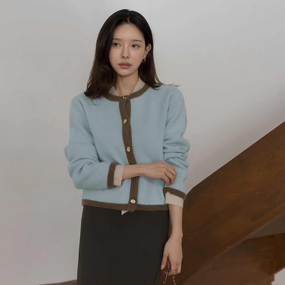 Wool&Angora Color Combination Knit Cardigan