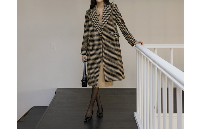 Winter Classic Hound Check Wool Long Coat