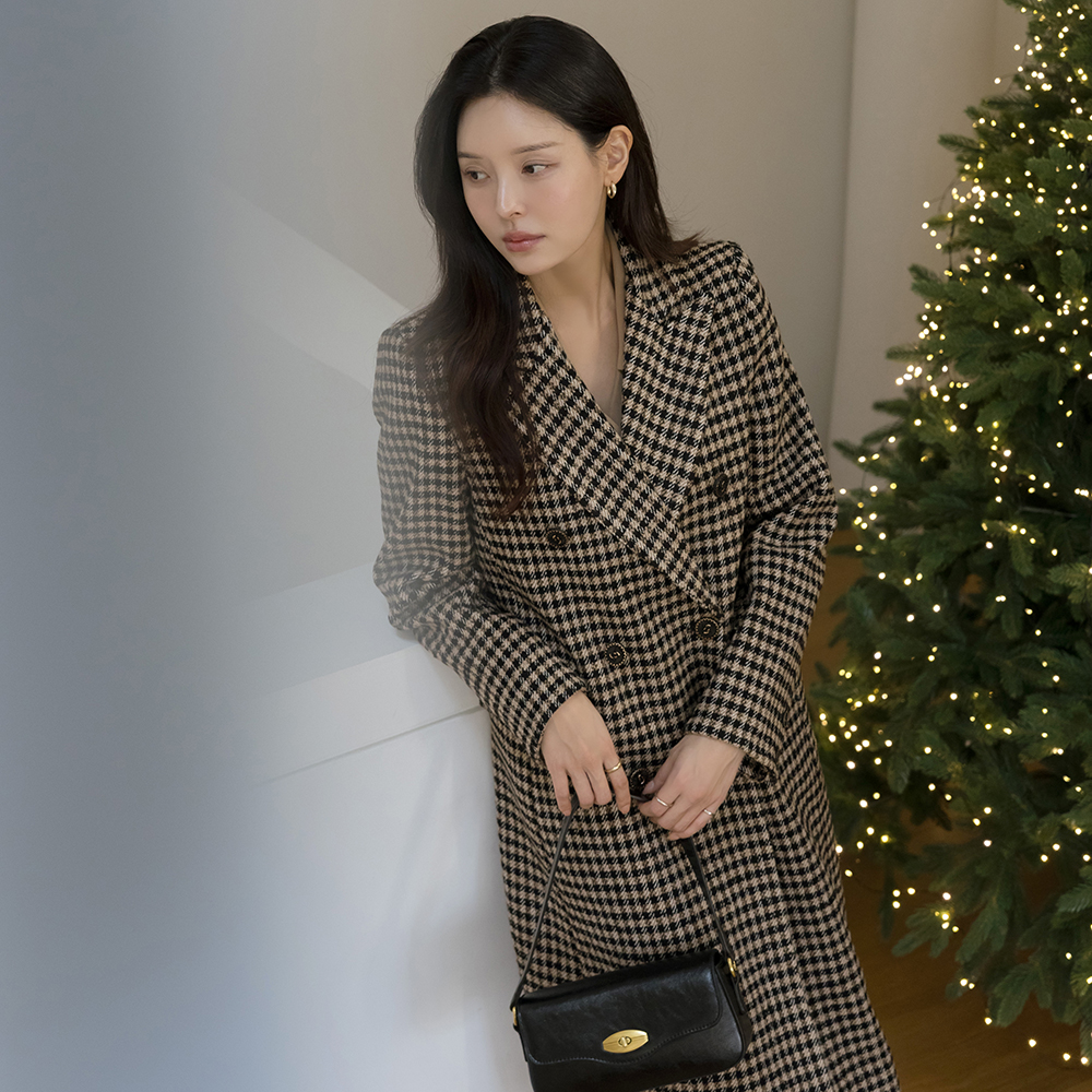 Winter Classic Hound Check Wool Long Coat