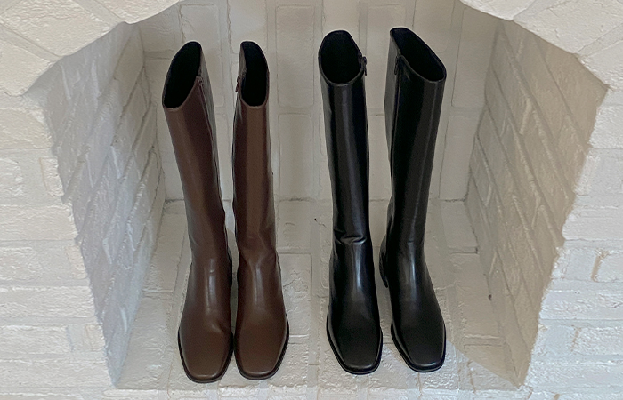 Daily Square Leather Long Boots