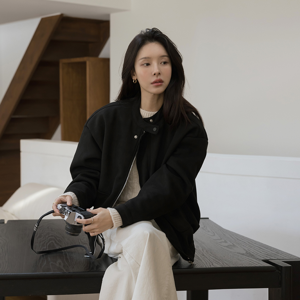 Suede Mink Fur Lining Blouson Jumper