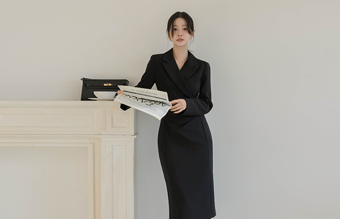 Wrap Style Shirring H-line Span Dress