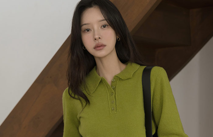 Color Point Polo 반버튼 Knit