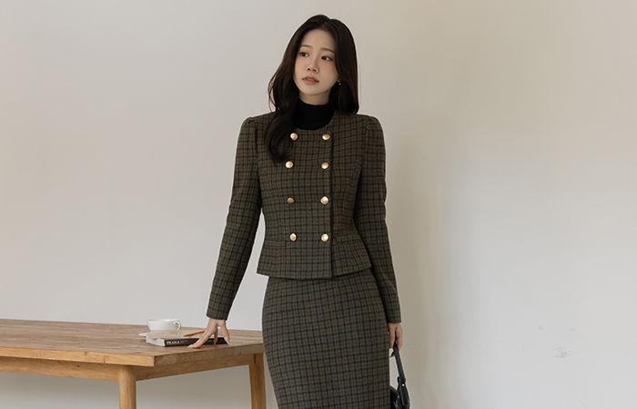 Classic Check Wool Double Button Set-up Jacket