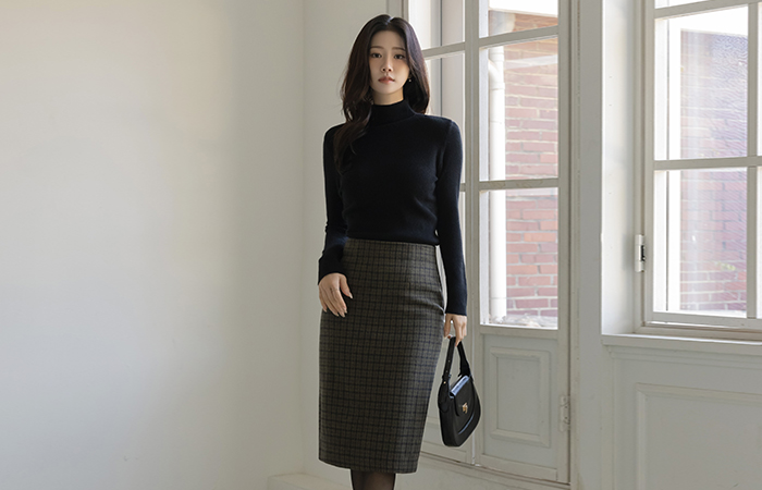 Classic Check Wool H-line Set-up Skirt